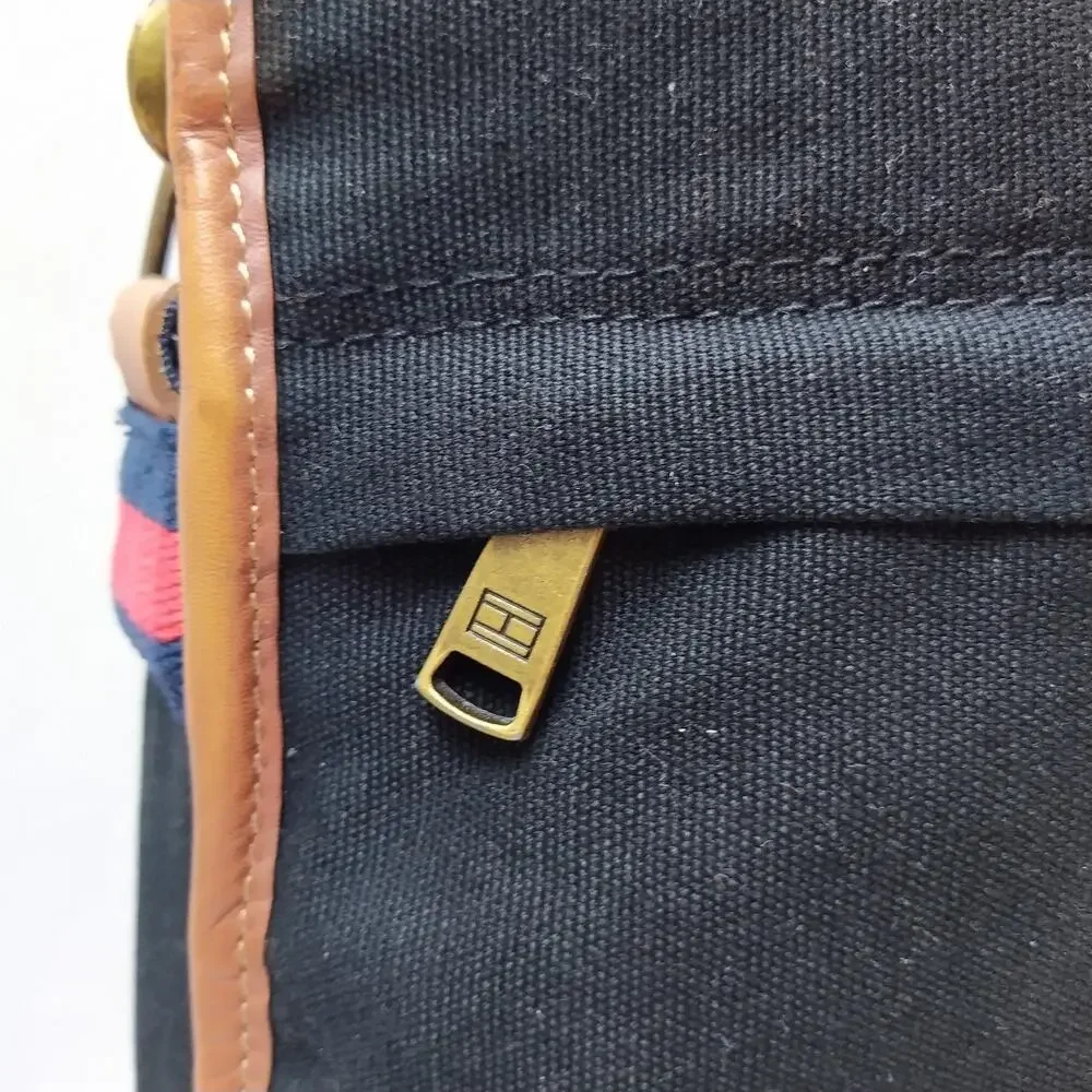 Tommy Hilfiger Dark Blue Canvas Double Handles Zipper Messenger Laptop Bag